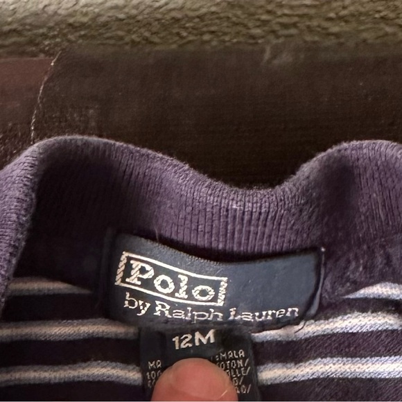 POLO RALPH LAUREN Baby Boys Polo Shirt 12 Months  Navy Blue Striped BB12 - Picture 2 of 3